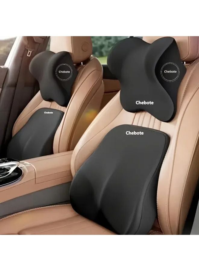 Black Car Seat Cushion Set with Adjustable Lumbar Pillow and U Shaped Neck Support - Image 3